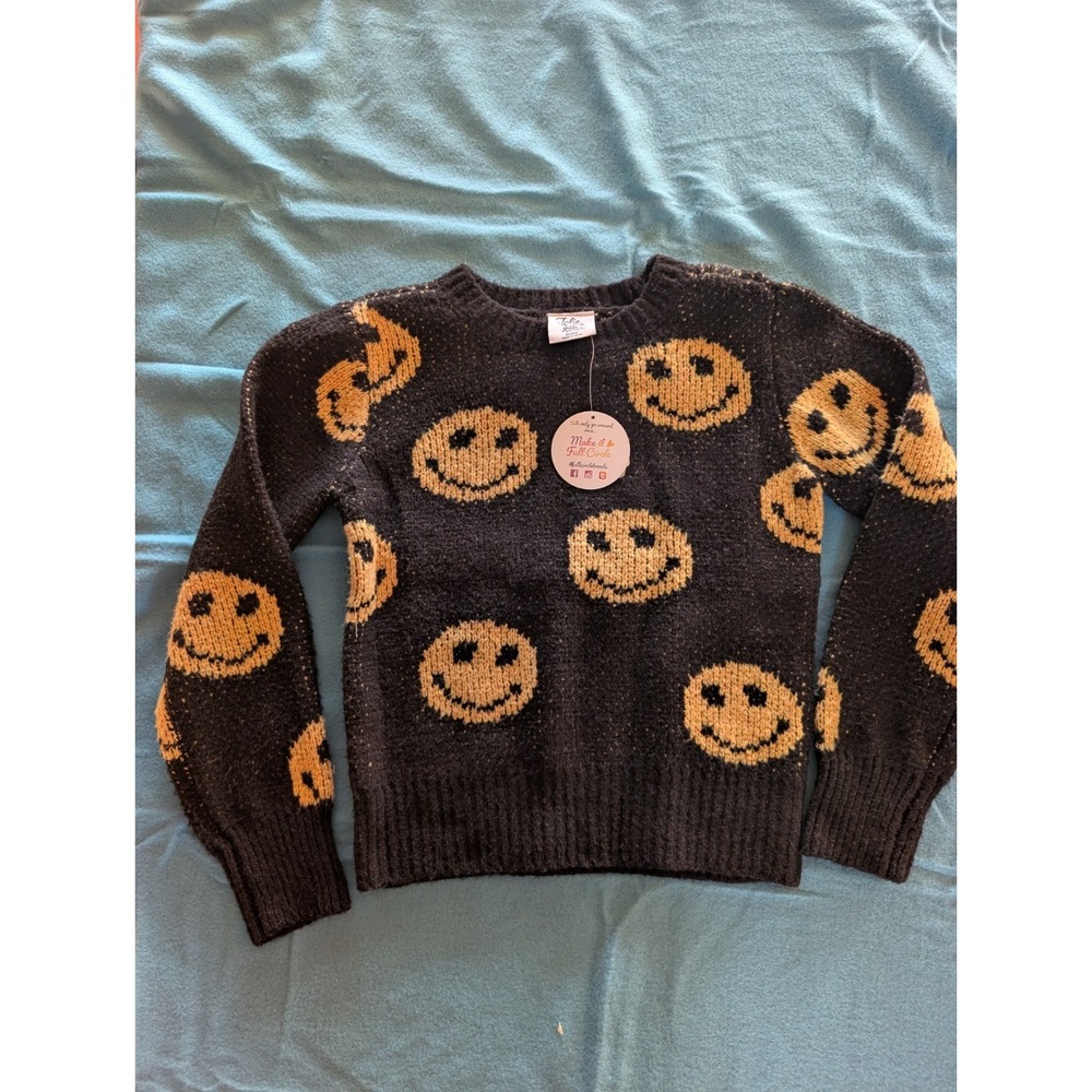 Jolie & Joy Girls M 10/12 Smiley Face Sweater Black Yellow K4M2240S NEW